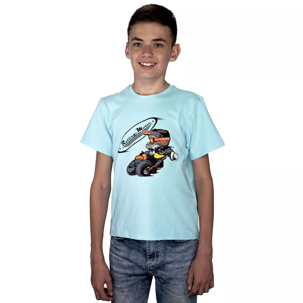 6430474-931-8988 Футболка Rolling Moto Kids, ц. мятный/голубой 140 см.